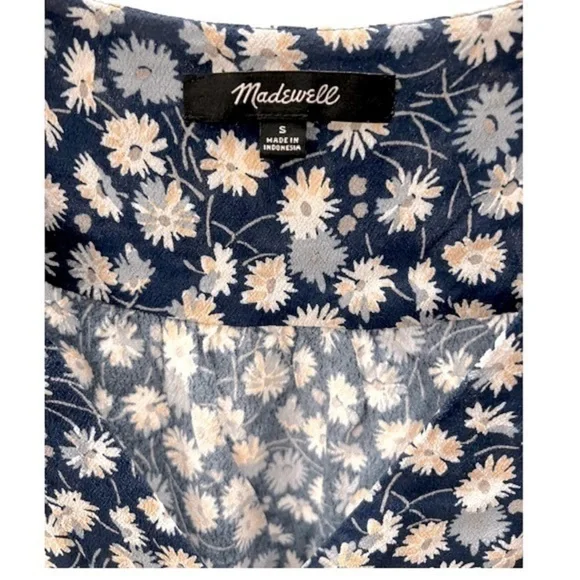 Madewell Button Down Blue/Pink/white Floral Tie Sleeves Blouse- Small - Picture 9 of 10